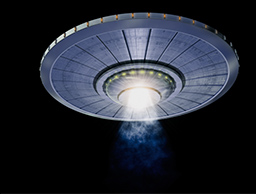 ufo hovers in a black sky